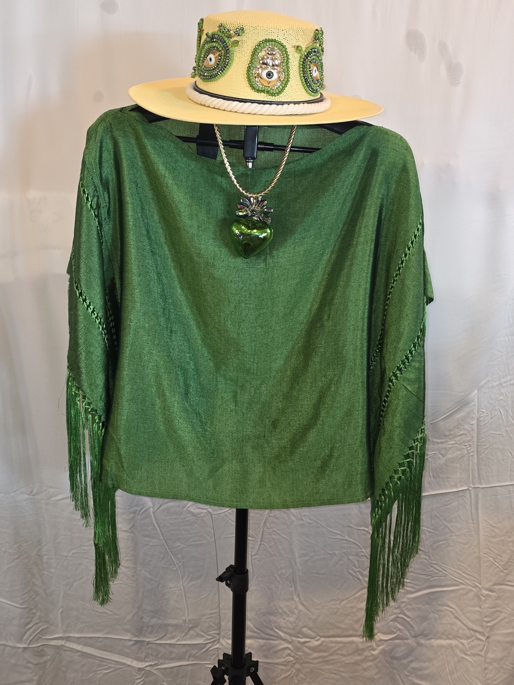 Green Fringe Women's Sweater Top - Elegant Draped Knit